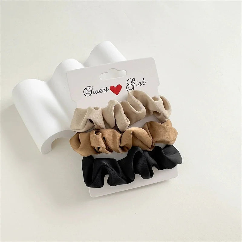 3Pcs Retro Silk Satin Scrunchies with High Elasticity - Soft Hair Ties for Home Wear, Outdoor Trips, Travel & Casual Outings