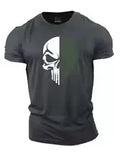 Fashion Skull Printed Men's Crew Neck T-shirt Breathable Fitness Running Short Sleeve Tees Outdoor Quick Drying Tops