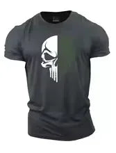 Fashion Skull Printed Men's Crew Neck T-shirt Breathable Fitness Running Short Sleeve Tees Outdoor Quick Drying Tops