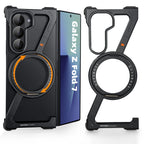 Eary Aluminium Metal Case for Samsung Galaxy Z Fold 7 w/ 360°Rotatable Magnetic Stand Frameless Bumper Shockproof Phone Cover