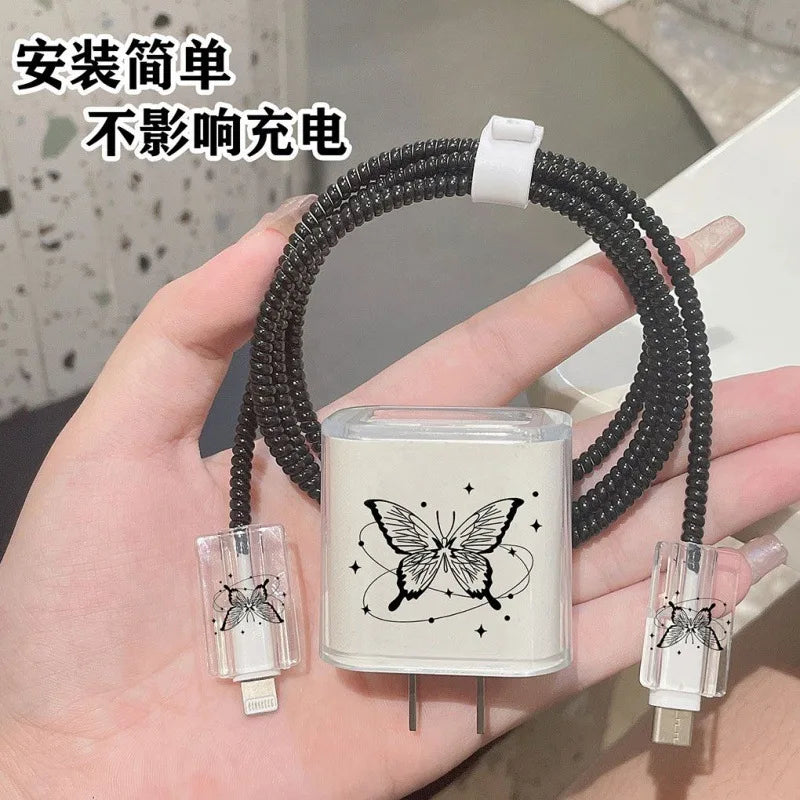 Panda Cat Dog Lucky Butterfly 5pcs Charging Data Cable Protector Winder Accessories For iPhone 18/20w Charger Protective Cover
