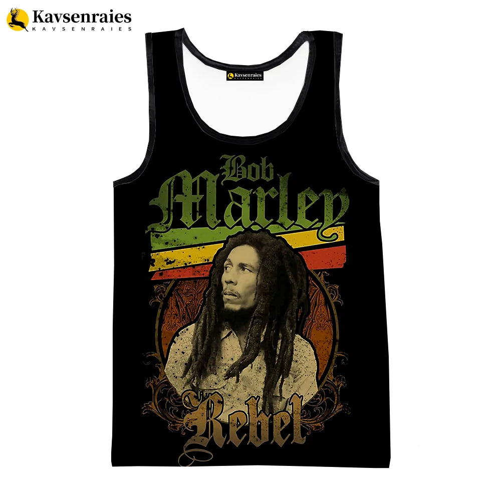 2023 New Fashion Bob Marley Tank Tops 3D Printed Graphic Polyester Sleeveless Shirts Men Hip Hop Harajuku Streetwear T-shirt