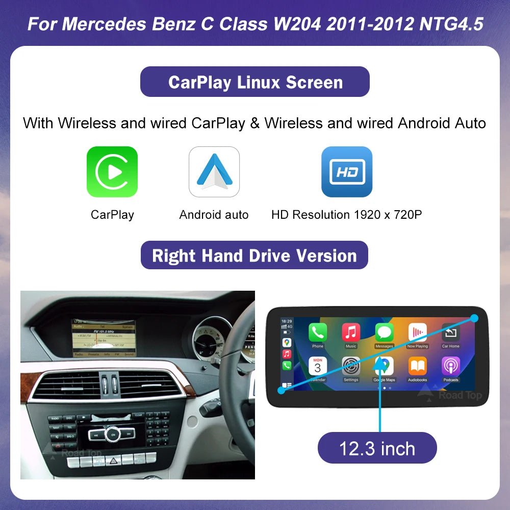 Wireless CarPlay Android Auto Touch Screen for Mercedes Benz A C Class W204 W176 GLA CLA 2011-2012 NTG4.5 Car Multimedia Player