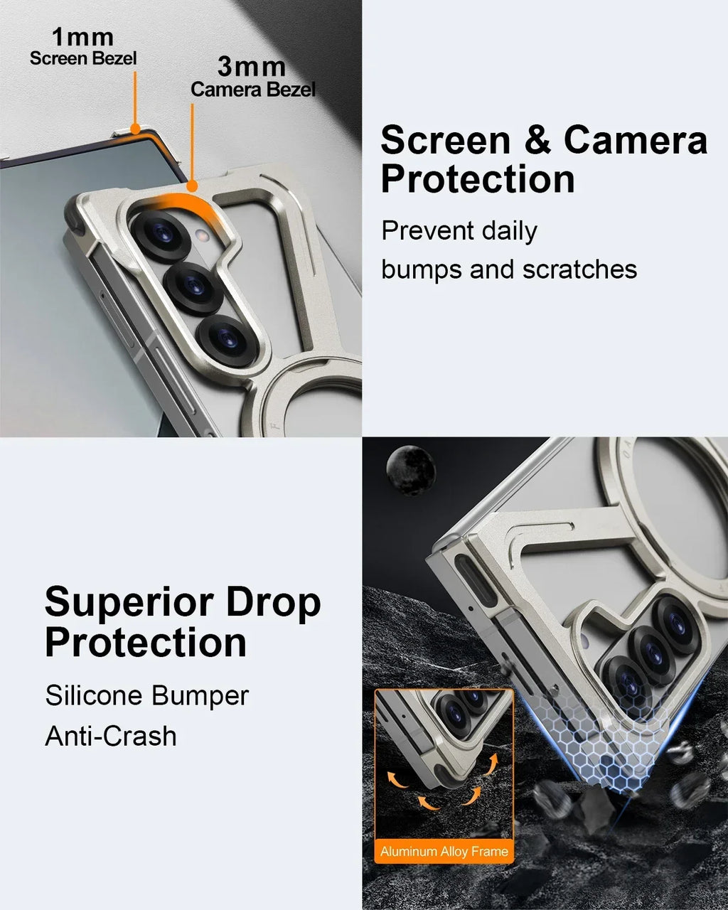 Eary for Samsung Galaxy Z Fold 7 6 5 Case for Magsafe 360°Rotatable Magnetic Stand Metal Frameless Screen Protector Phone Cover