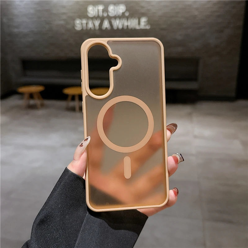For Magsafe Matte Translucent Armor Shockproof Case For Samsung A56 5G Wireless Charge Cover For Samsung A57 A55 A37 A36 A35 A17