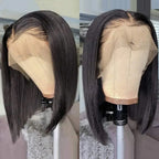 100%Human Hair Black Straight Bob Wig PrePlucked 13x4 Lace Front 4x4 Closure Lace Frontal 12 14 Inch Bone Straight Short Bob Wig