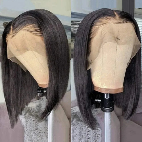 100%Human Hair Black Straight Bob Wig PrePlucked 13x4 Lace Front 4x4 Closure Lace Frontal 12 14 Inch Bone Straight Short Bob Wig