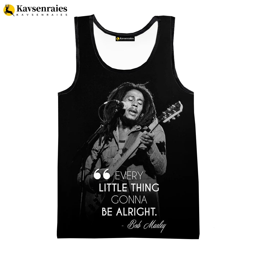 2023 New Fashion Bob Marley Tank Tops 3D Printed Graphic Polyester Sleeveless Shirts Men Hip Hop Harajuku Streetwear T-shirt