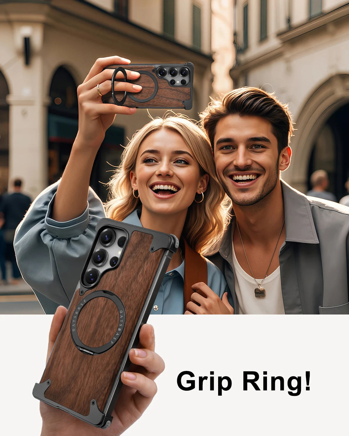Eary Luxury Wood Frameless Case for Samsung Galaxy S25 S24 Ultra 360°Rotatable Magnetic Ring Stand Shockproof Bumper Phone Cover