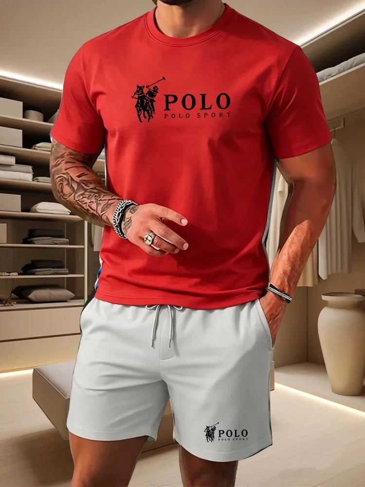 Sports Style Men's Summer Breathable Sportswear Short Sleeved T-shirt+shorts, Lightweight and Comfortable Casual 2-piece Set