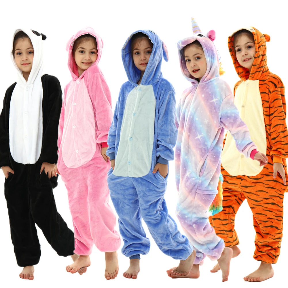 boys girls stitch kigurumi pajamas children winter flannel onesies kids panda tigger dinosaur pijama baby blanket sleepers