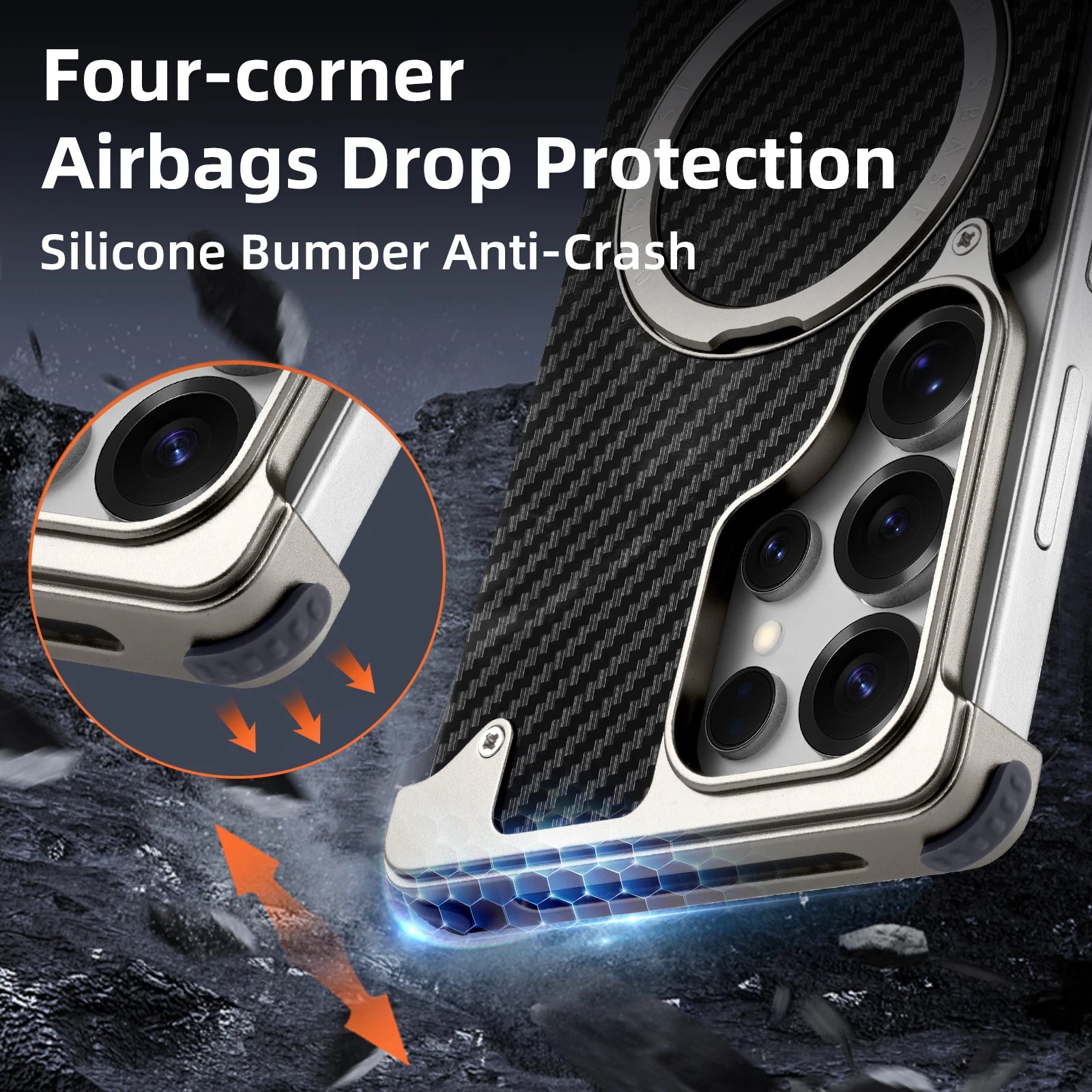 Eary for Samsung Galaxy S25 Ultra Phone Cases 360 Rotate Magnetic Stand Carbon Fiber Cover for MagSafe Military-Grade Drop Shell