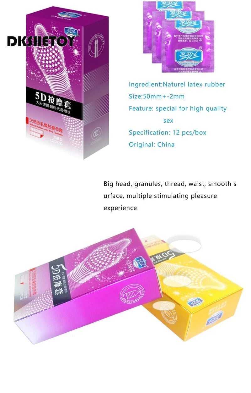 24pcs 5D Dotted Sex Condoms Thread Ribbed G-point Latex Ultra Thin Condom Orgasm Safer Contraceptives Stimulate Vaginal Sex Toys