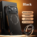 Eary for iPhone 17 Pro Max Air Phone Case Genuine Leather for Magsafe Frameless Shell 360°Rotate Magnetic Stand Anti-Drop Cover