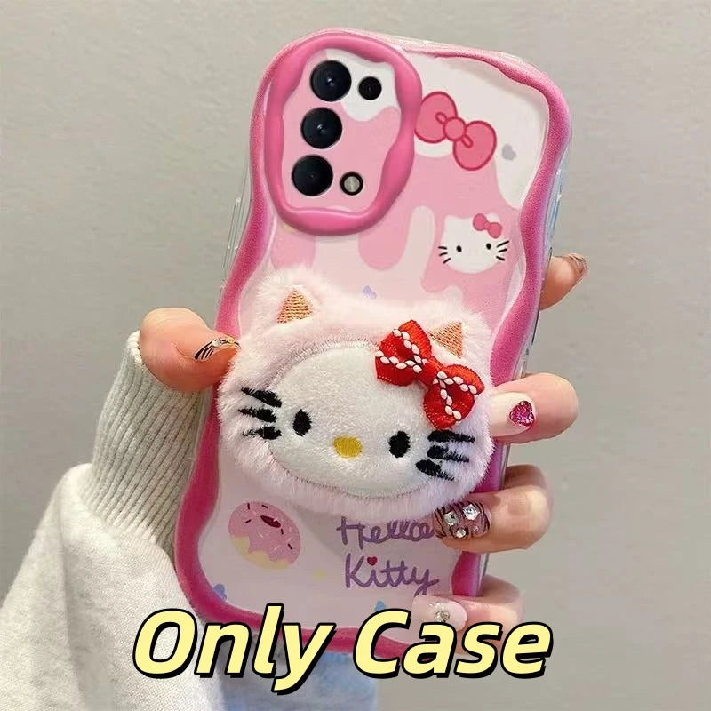 3D Kuromi Kitty Phone Case For Samsung Galaxy A55 A35 A25 A15 A05S A05 A14 A24 A34 A54 A04E A04S Wrist Strap Cartoon Plush Cover