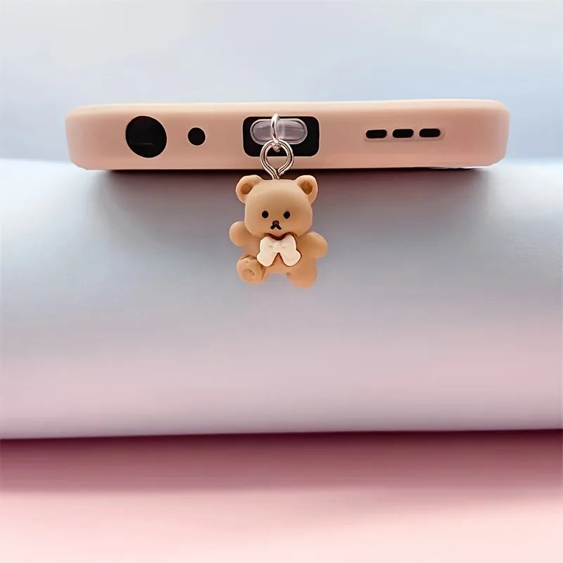Cute Cartoon Bear Phone Dust Plug For Iphone For Samsung Type-C Decorative Accessories Hanging Charging Port