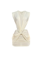 Weird Puss Sexy Cross Ruched Dress Women Deep V-Neck Sleeveless Backless Hollow Patchwork Peach Hip Stretch Slim Party Bodycon