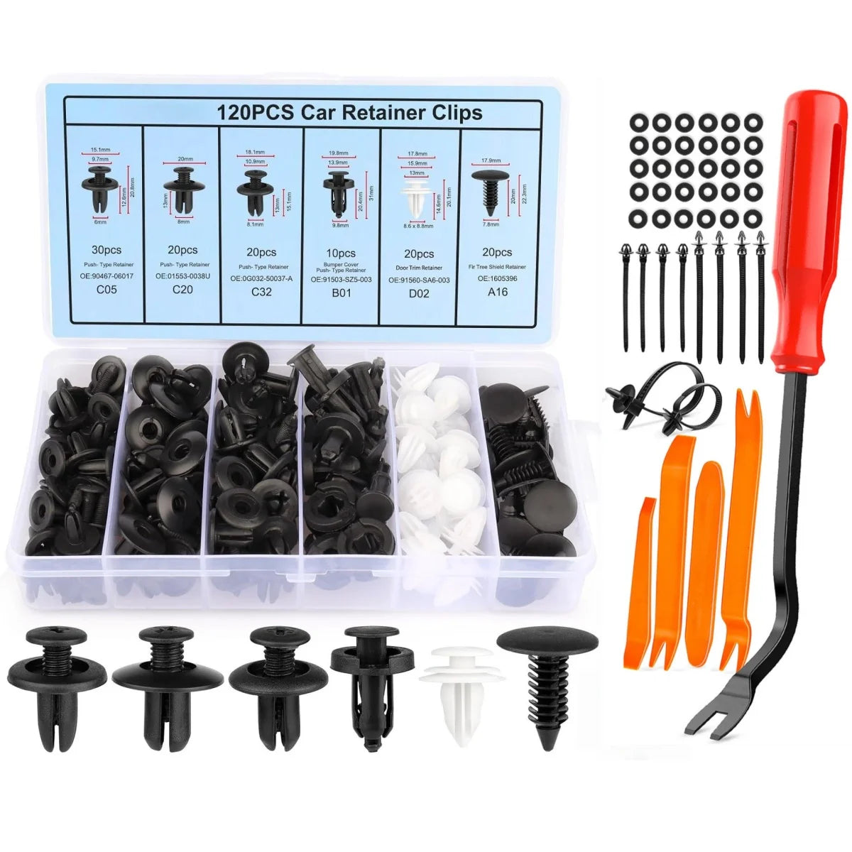 426-120Pcs Car Body Retainer Clips Set Tailgate Handle Rod Clip Fastener Remover Auto Push Pin Rivets -Door Trim Panel Clips