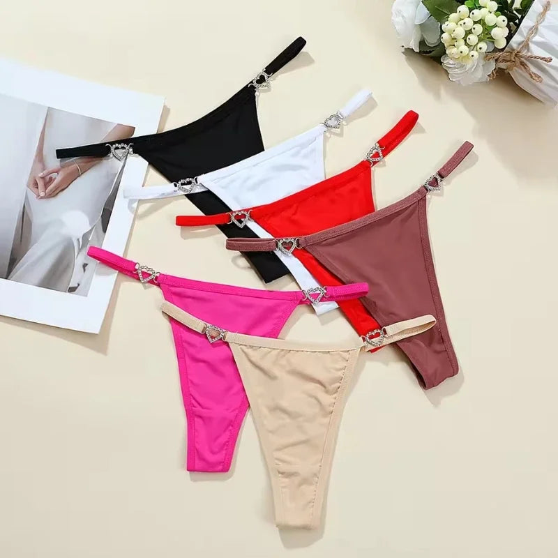 Fashion Sexy Women Heart Decoration Thongs Low Rise Lingerie Erotic Lady G-string Breathable Shiny Charming Women's Panties