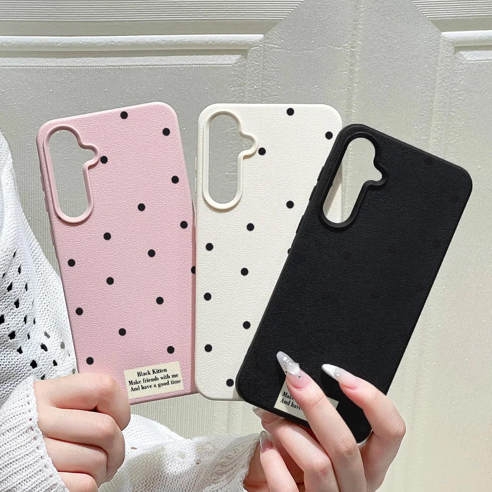 Cute White Polka Dots Phone Case For Samsung Galaxy S25 Ultra S24 FE S23 A56 5G A16 A17 A55 A36 A53 A35 A06 A07 A26 A34 Cover