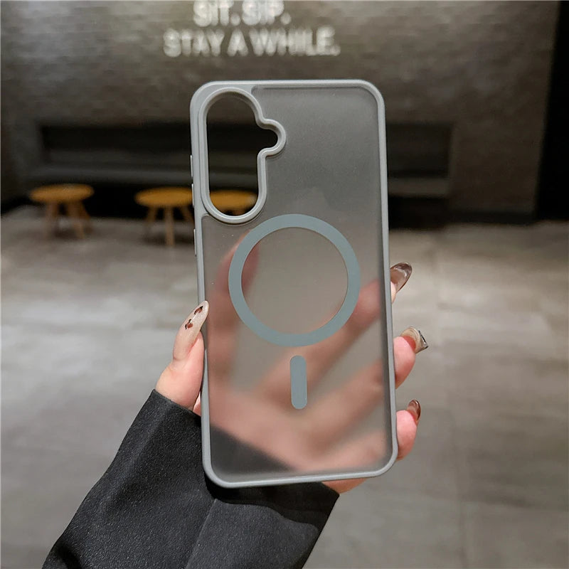 For Magsafe Matte Translucent Armor Shockproof Case For Samsung A56 5G Wireless Charge Cover For Samsung A57 A55 A37 A36 A35 A17