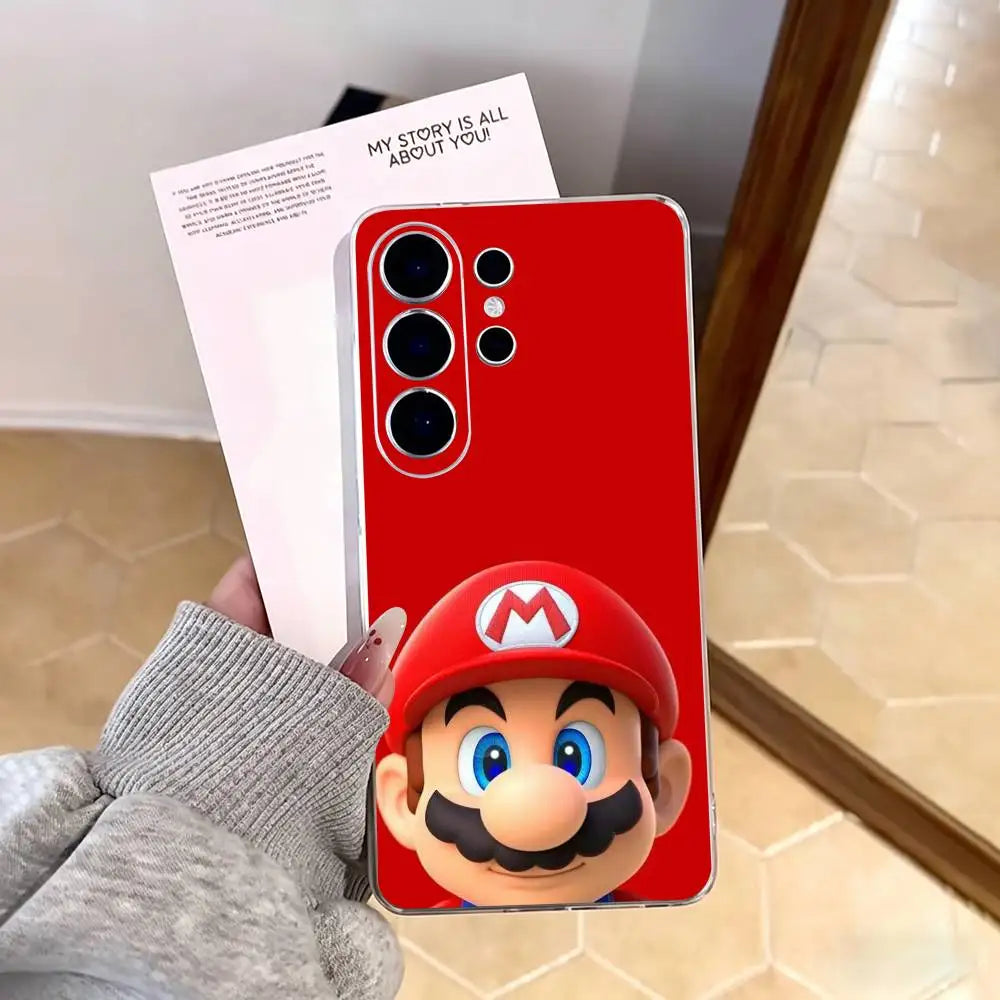 cartoon Super M-MarioS Bros  Phone Case For Samsung S25,S24,S21,S22,S23,S30,Ultra,S20,Plus,Fe,Note,10,9,5G Transparent Cover