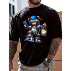 Men's Summer 100% Cotton Fashionable Casual Loose Large Size Cartoon  Printed Sports Round Neck Short Sleeve T-shirt Top