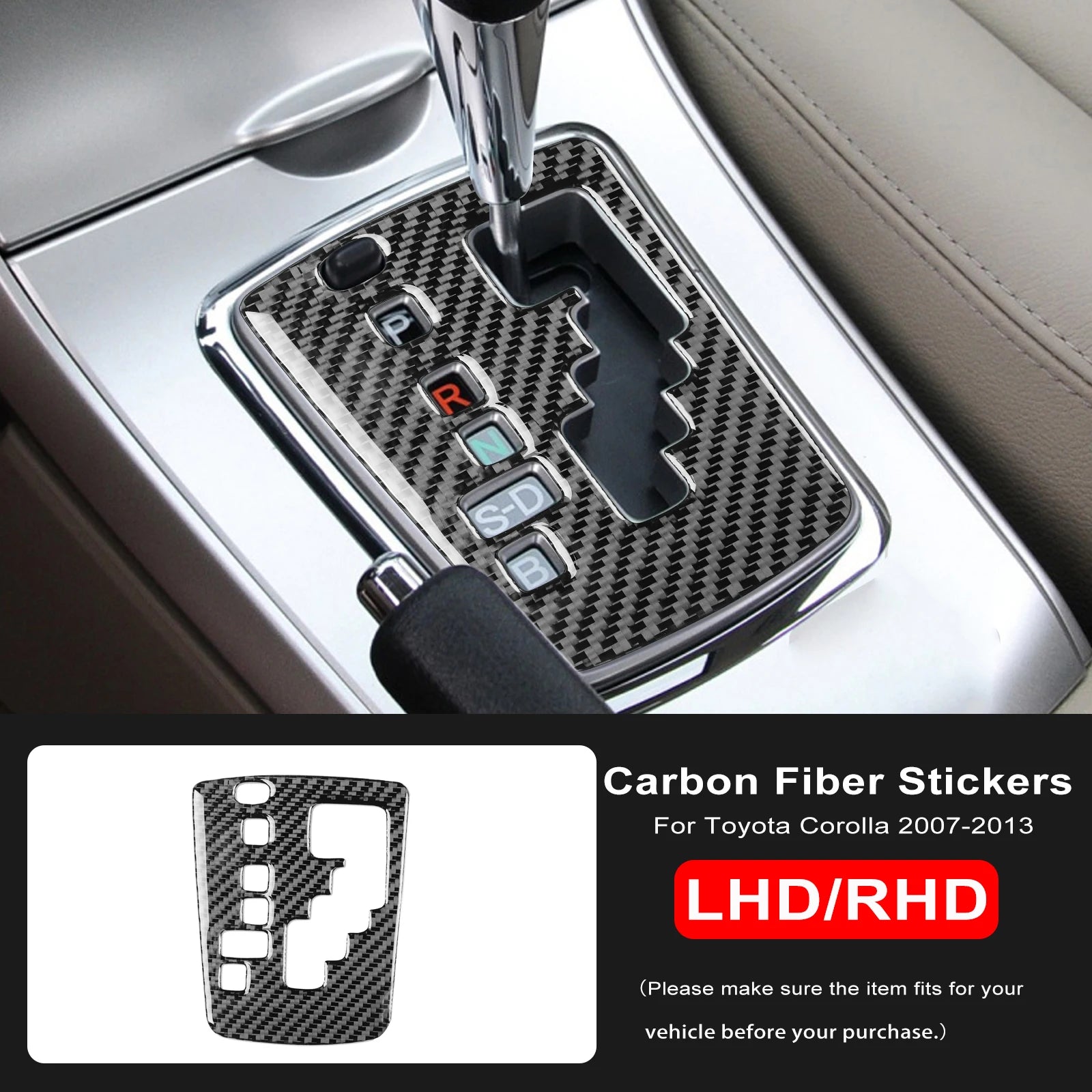 For Toyota Corolla 2007 2008 2009 2010 2011 2012 2013 Car Interior Soft Carbon Fiber Gear Shifter Panel Cover Trim