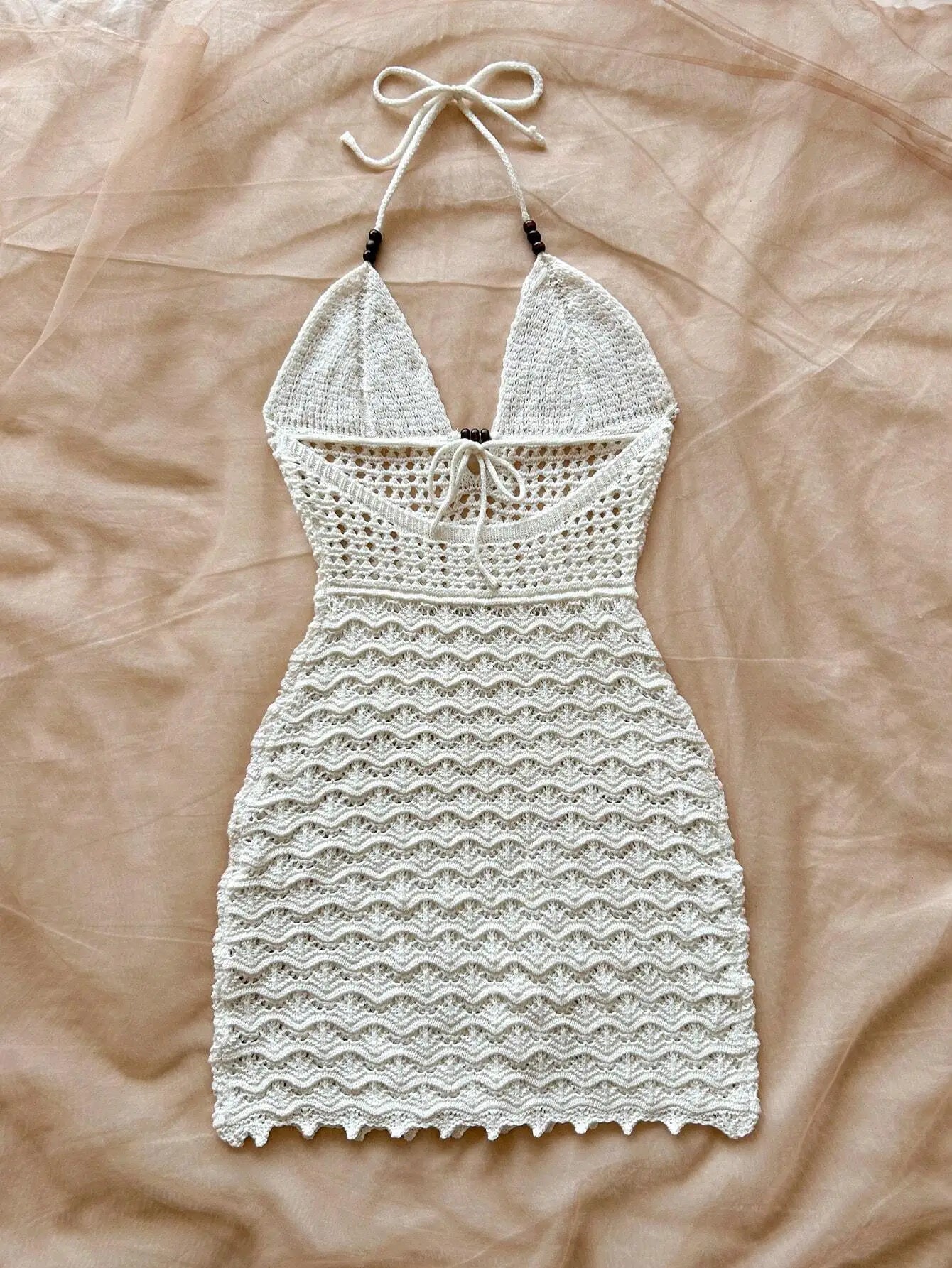 Women's White Crochet Halter Neck Sleeveless Dress