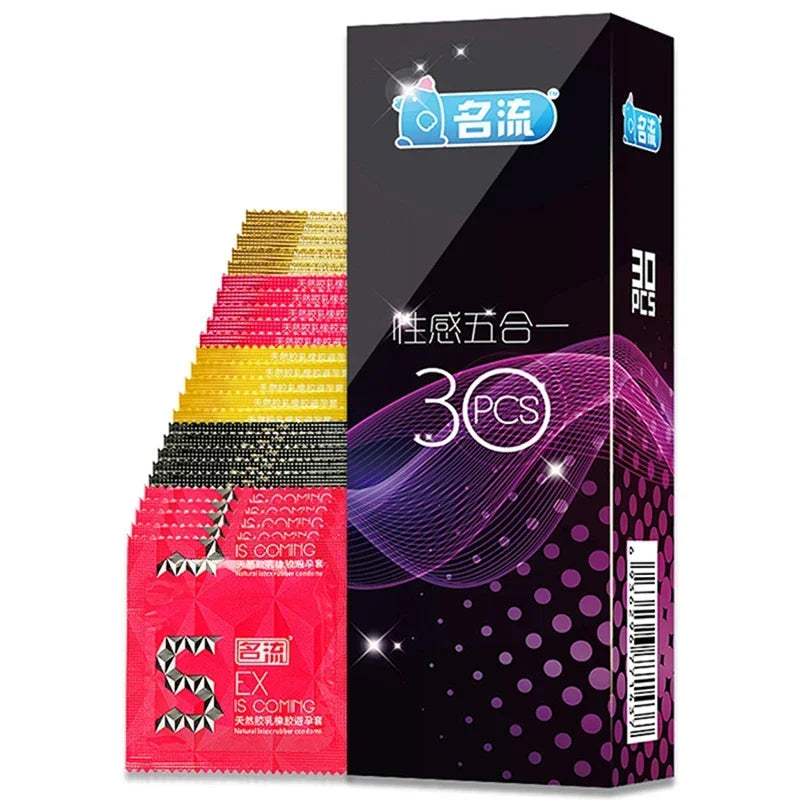 30/24 Pcs 4 Types Condoms Natural Latex Adult Safer Super Lubricated Ultra Thin Penis Sleeve Contraception for Men Sex Toys