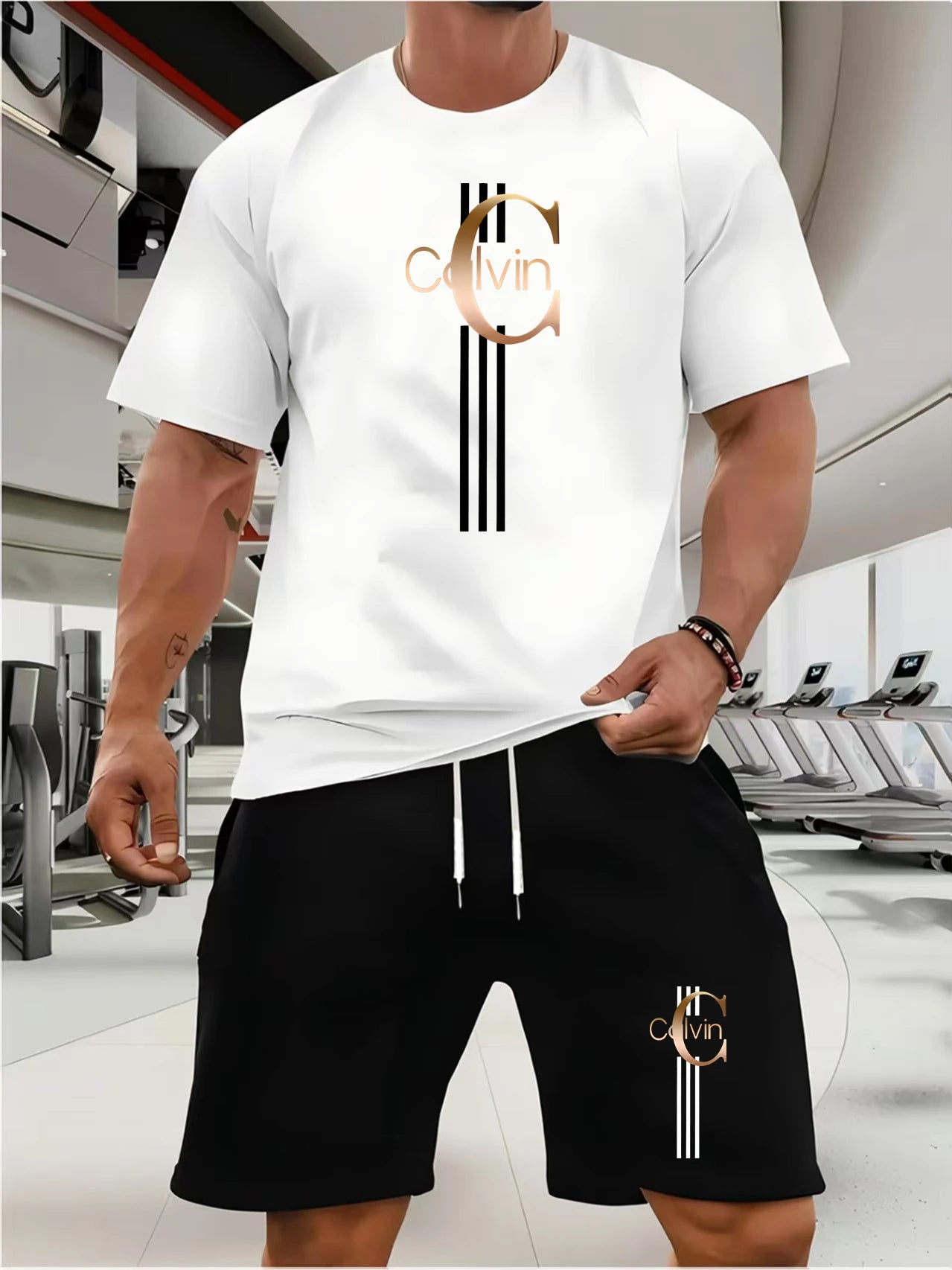 CALVIN summer men women new casual sports suit Fashion breathable outdoor short-sleeved T-shirt + training shorts two-piece set