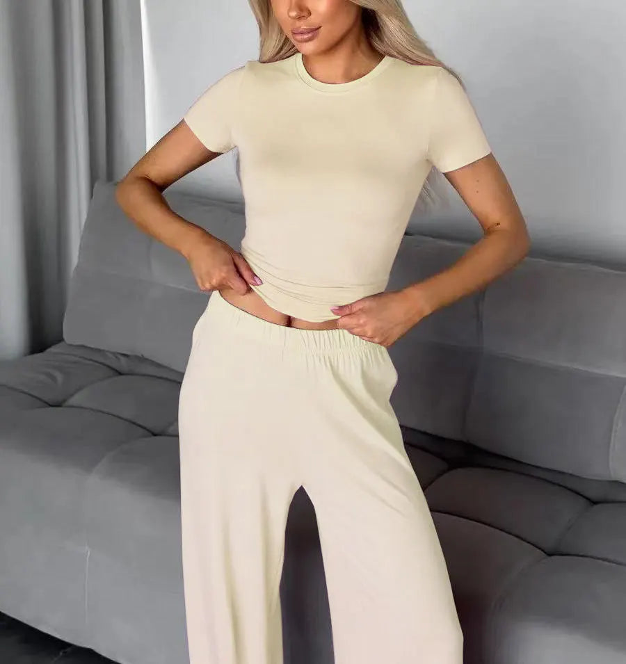 2 pieces women sets 2026 best-selling knitted short-sleeved T-shirt+long pants set two pieces sets women's clothing
