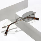 Fashion Women Rimless Photochromic Sunglasses Oval Metal Frame Transition Lens UV400 Protective Elegant Eyewear
