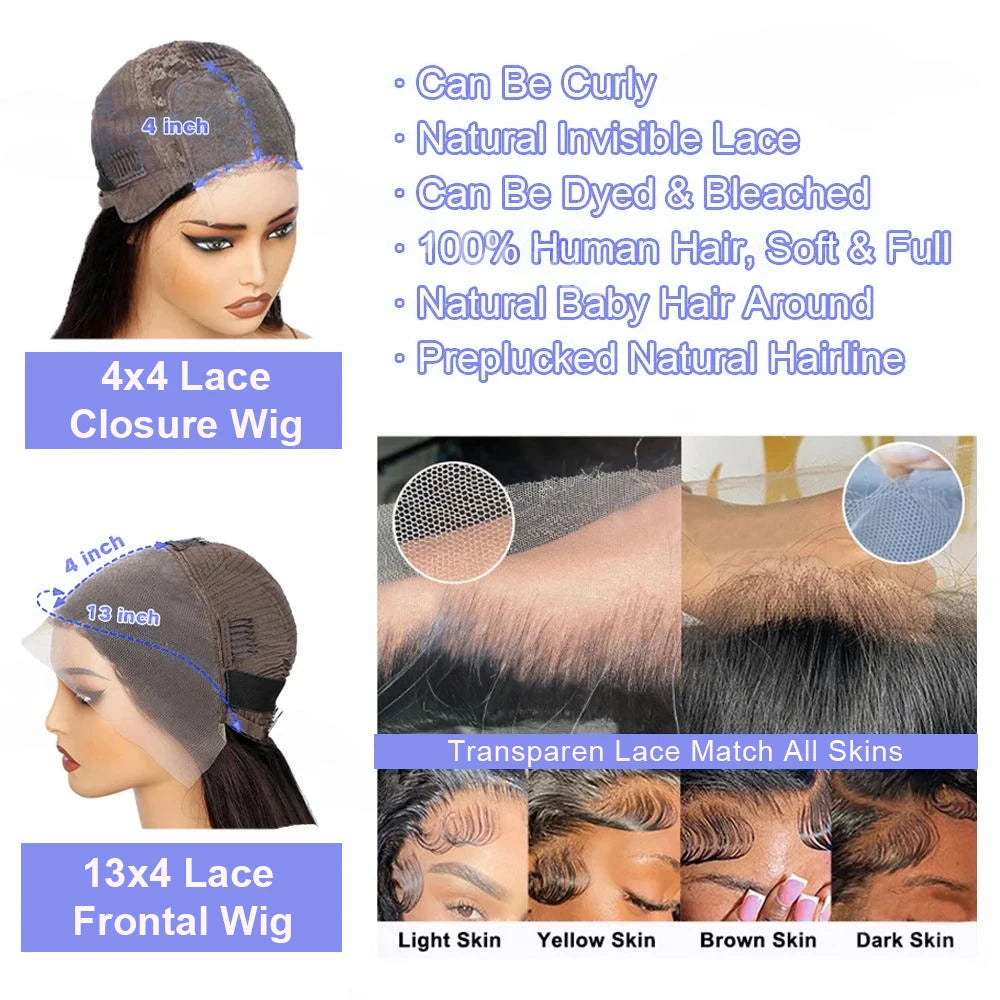 100%Human Hair Black Straight Bob Wig PrePlucked 13x4 Lace Front 4x4 Closure Lace Frontal 12 14 Inch Bone Straight Short Bob Wig