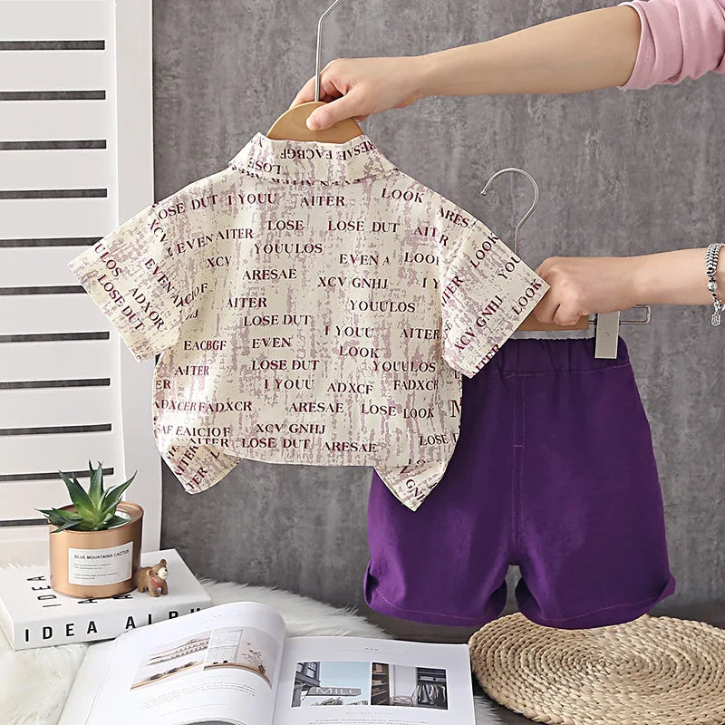 Summer Kids Baby Boys Clothing Suits Full Letter Short Sleeve T-Shirt Shorts Casual Clothes Outfit Girls Clothing 2PCS/Set
