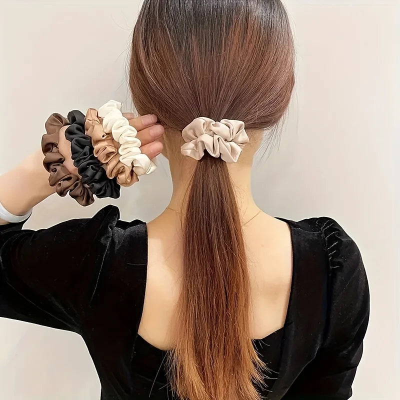 3Pcs Retro Silk Satin Scrunchies with High Elasticity - Soft Hair Ties for Home Wear, Outdoor Trips, Travel & Casual Outings