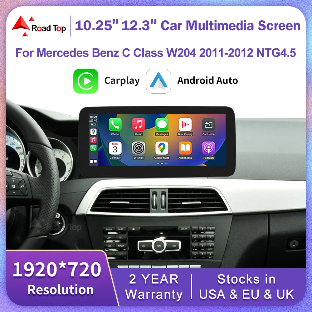 Wireless CarPlay Android Auto Touch Screen for Mercedes Benz A C Class W204 W176 GLA CLA 2011-2012 NTG4.5 Car Multimedia Player