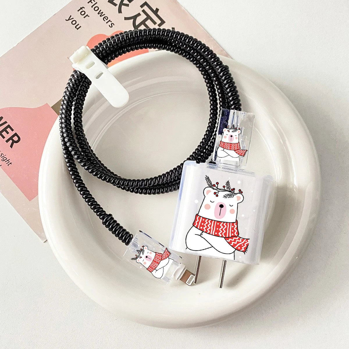 Panda Cat Dog Lucky Butterfly 5pcs Charging Data Cable Protector Winder Accessories For iPhone 18/20w Charger Protective Cover