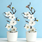 2Pcs Realistic Cream White Wintersweet Artificial Flowers, All-Season Faux Flowers for Holiday Home DIY Decor (No Vase)