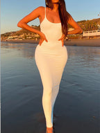 Women's U-neck camisole dress with high-end feel, sleeveless long slim fit dress