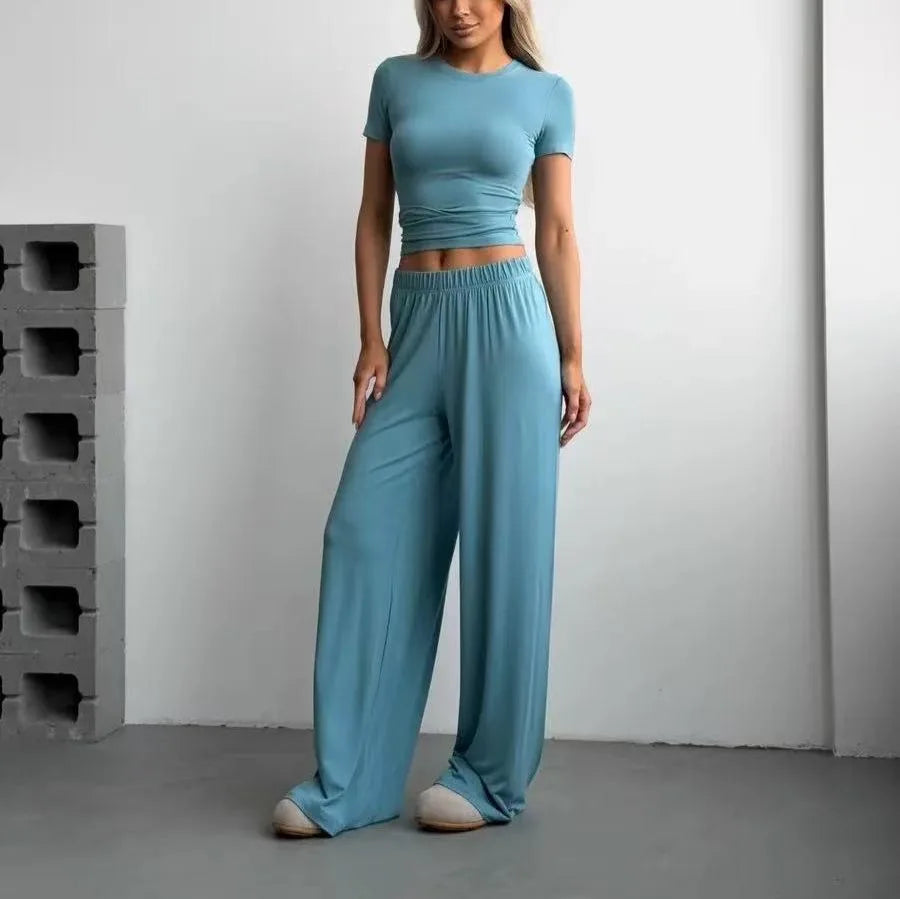 2 pieces women sets 2026 best-selling knitted short-sleeved T-shirt+long pants set two pieces sets women's clothing