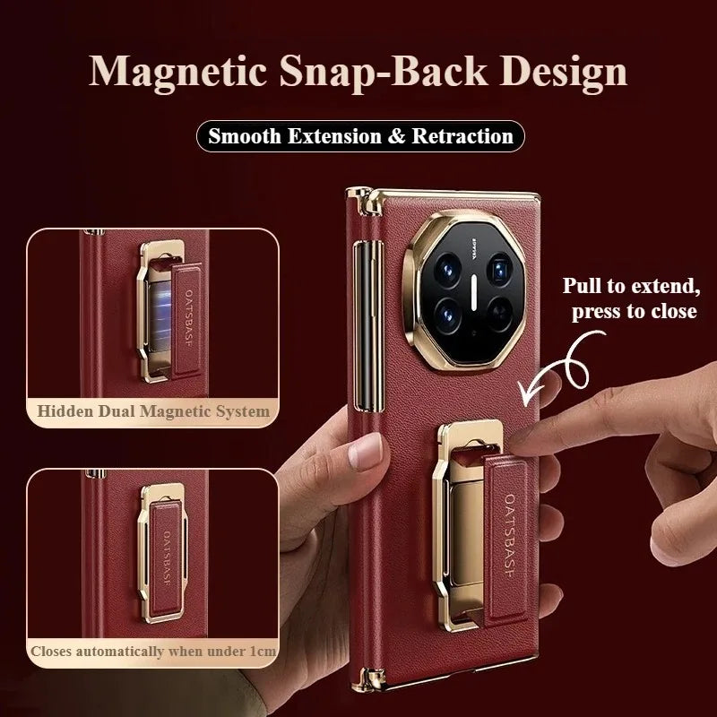 Eary Genuine Leather Phone Case for Huawei Mate XT Ultimate Case with  360°Rotation Stand Full Cover Shell Shockproof Protector