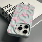 Pink Bow Print Mint Green Wavy Matte Phone Case For iPhone 16 Pro Case iPhone 17 14 11 13 12 15 Pro Max 16e Cover Funda