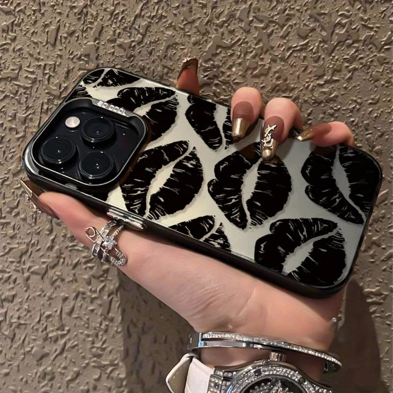 Sexy Black Lip Print Phone Case for iPhone 17 Air Pro Max 16 15 14 13 12 11 Pro Max Birthday Valentine's Day Gift
