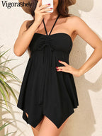 Vigoashely 2026 Sexy Solid Tankini Set Women Tied Halter Push Up Swimsuit Lady High Waist Swimwear Brazilian Beach Bathing Suit