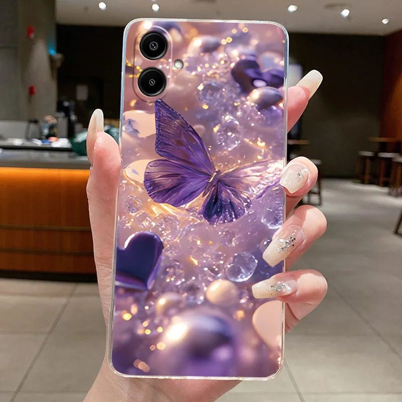 For Samsung A07 2025 Clear Phone Case Luxury Butterfly Flowers Casing For Samsung Galaxy A07 SamsungA07 A 07 Silicone Back Cover