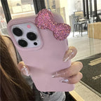 Luxury Rhinestone Bow Litchi Pattern Leather Phone Case For iPhone 17 16 15 14 13 12 11 Pro Max X XS Plus Soft Shockproof Cover