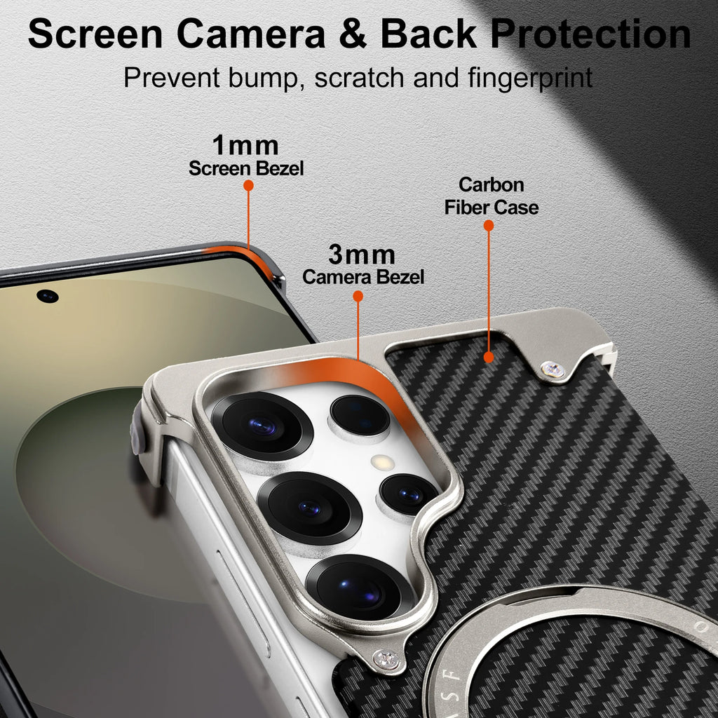 Eary for Samsung Galaxy S25 Ultra Phone Cases 360 Rotate Magnetic Stand Carbon Fiber Cover for MagSafe Military-Grade Drop Shell