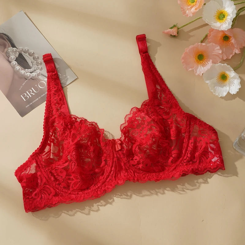 Women Sexy Lace Thin Bras Plus Size Lace Bra 34-40 B/C Cup Push Up Bralette Hollow Out Lingerie for Curvy Female Underwear