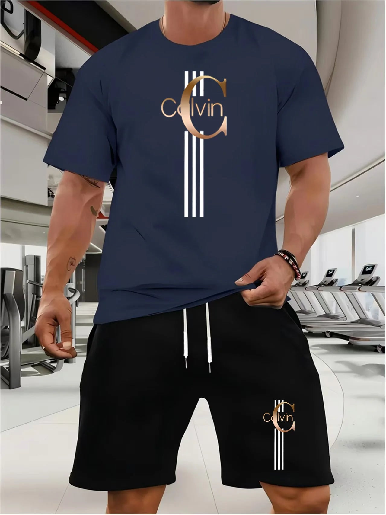 CALVIN summer men women new casual sports suit Fashion breathable outdoor short-sleeved T-shirt + training shorts two-piece set